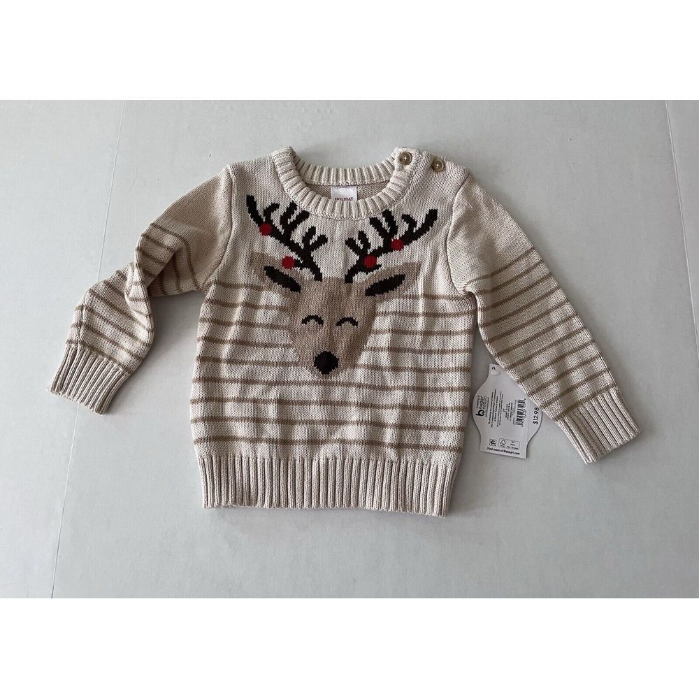 Holiday Time Reindeer Christmas Sweater Toddler Boys Girls Size 2T Knit Crew